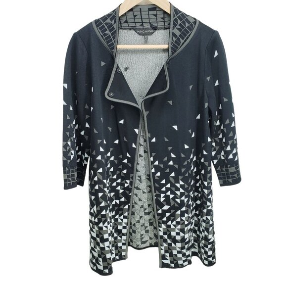 Ming Wang Top Button Cardigan Women's Size S Black Gray Triangle - Picture 5 of 10